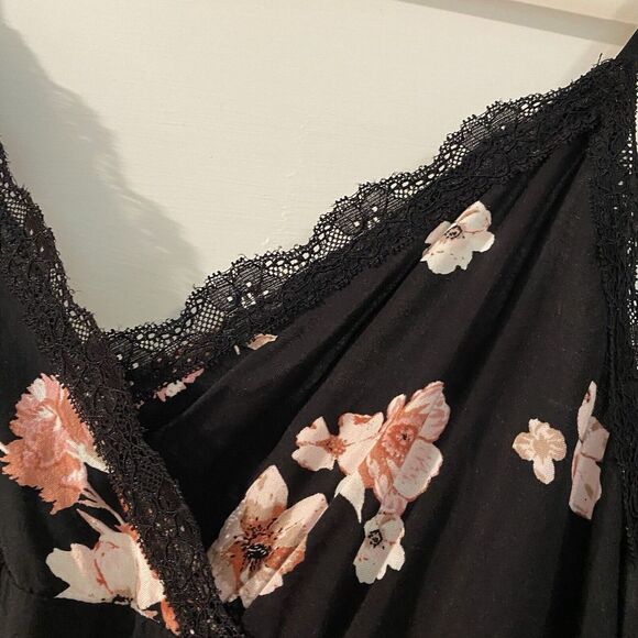 No Boundaries Dark Floral Slip Dress Size L Whimsigoth Y2K Leg Slit Lace Trim - Picture 3 of 11